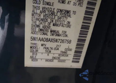 2005 Nissan Armada Se z USA, uszkodzony, nr VIN 5N1AA08AX5N726758